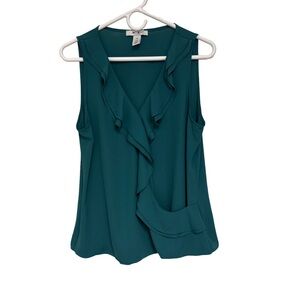White House Black Market Sleeveless Ruffle Blouse Women’s Medium Teal